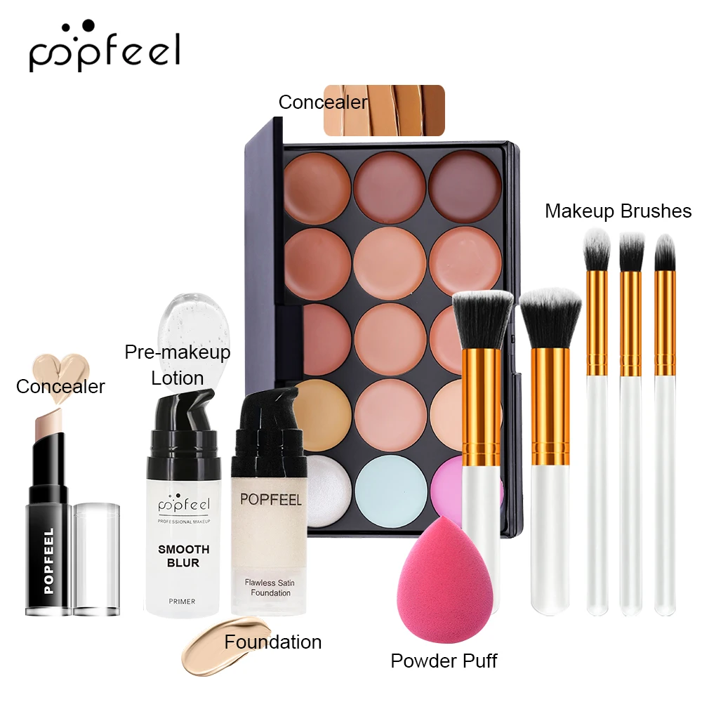 مجموعة مكياج الوجه من POPFEEL، مقاومة للماء والعرق، تتضمن كونسيلر، برايمر، بودرة سائبة، أحمر خدود، والمزيد، مثالية للمبتدئين. - الصورة 6